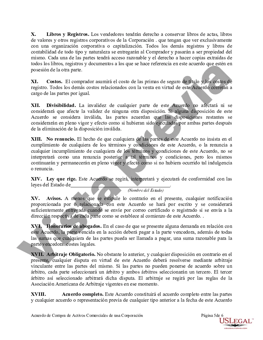 Preview Acuerdo para la compra de activos comerciales de una corporación