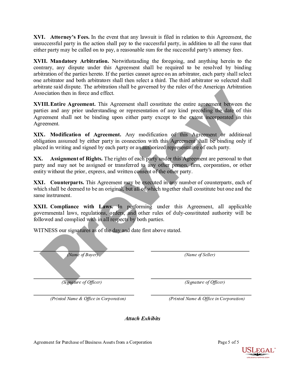 page 4 Agreement for Purchase of Business Assets from a Corporation preview