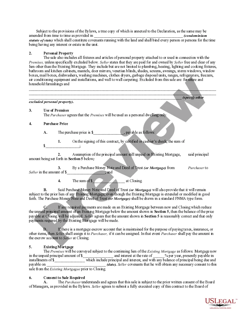 Get Agreement to Purchase Condominium with Purchase Money Mortgage Financing by Seller, and Subject to Existing Mortgage Preview Agreement to Purchase Condominium with Purchase Money Mortgage Financing by Seller, and Subject to Existing Mortgage
