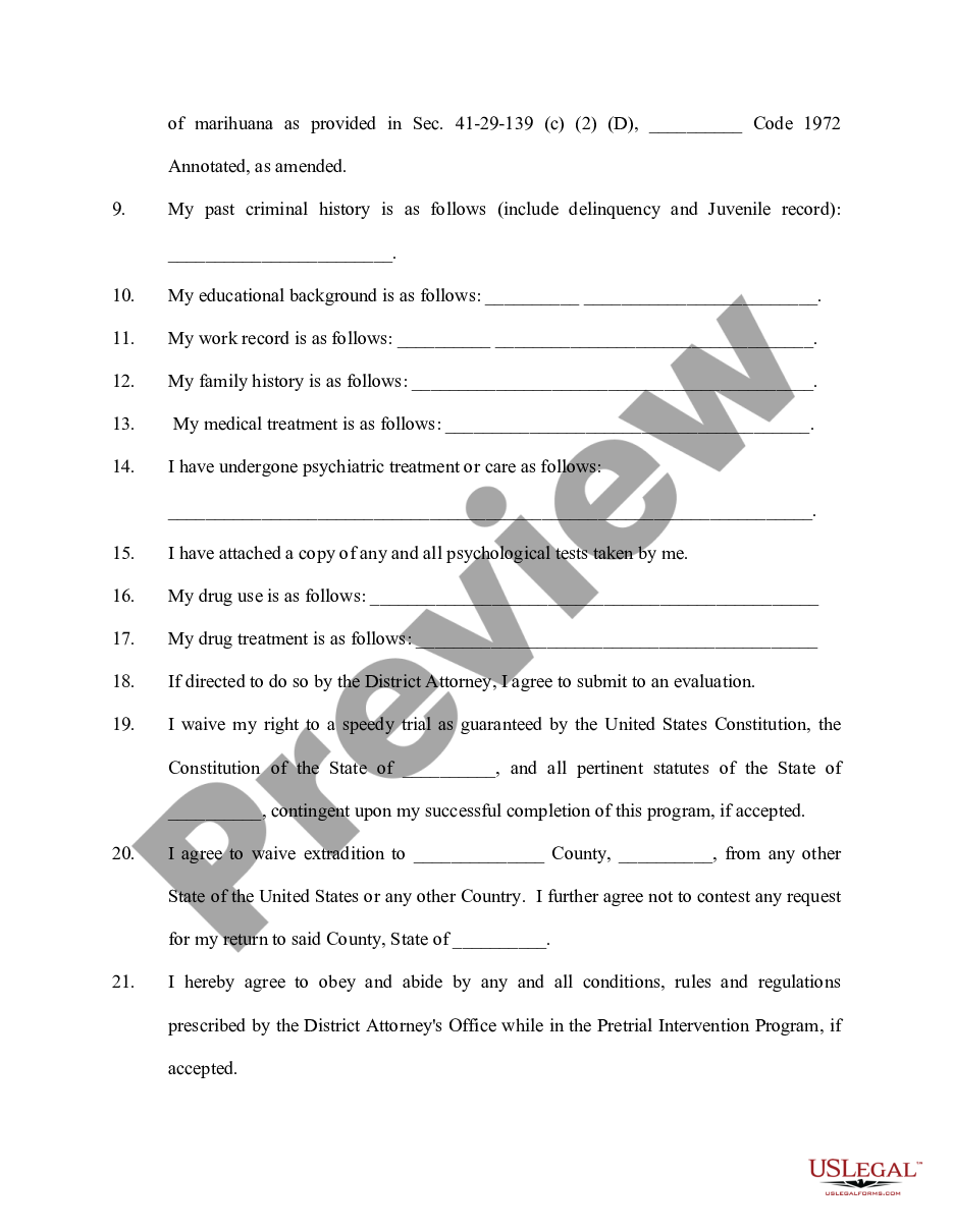 form Application for Acceptance into the Pretrial Intervention Program of the Twentieth Circuit Court District preview