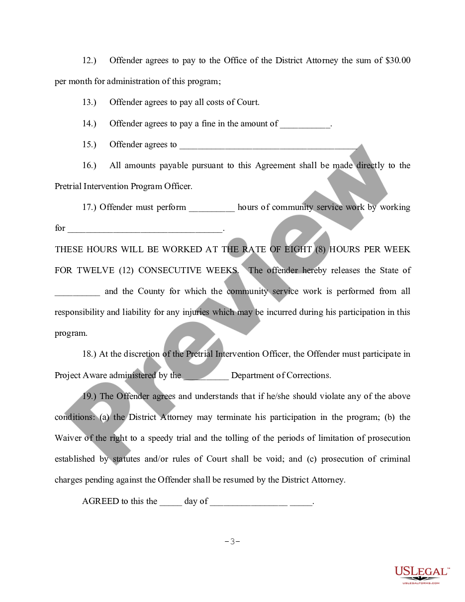 form Pretrial Intervention Agreement preview