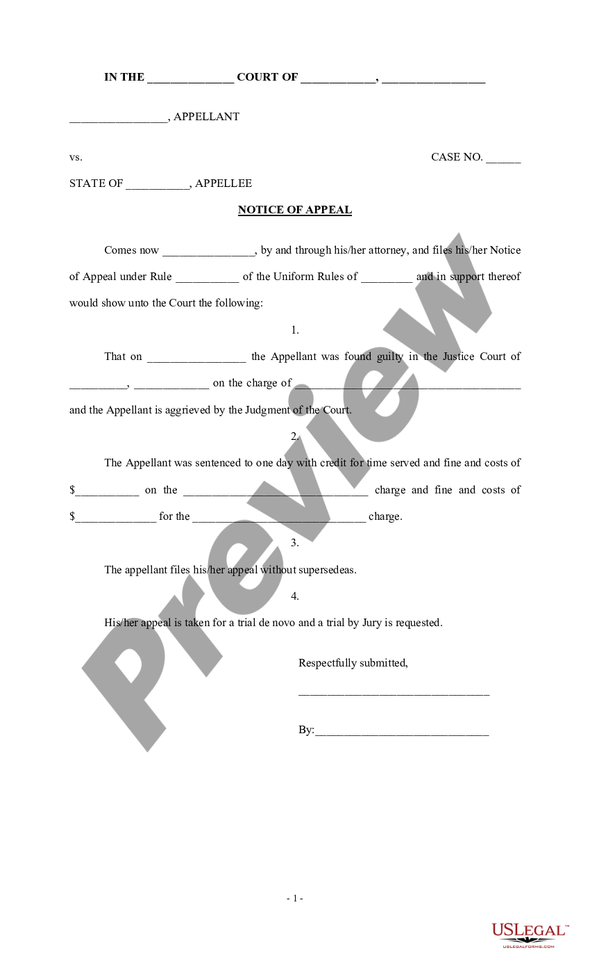 Notice of Appeal in a Criminal Case - Social Security Appeal Form 561 ...