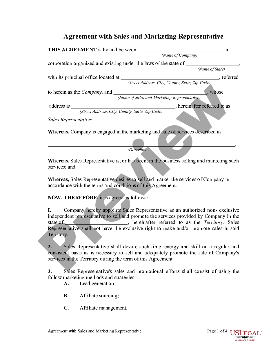 page 0 Agreement with Sales and Marketing Representative preview