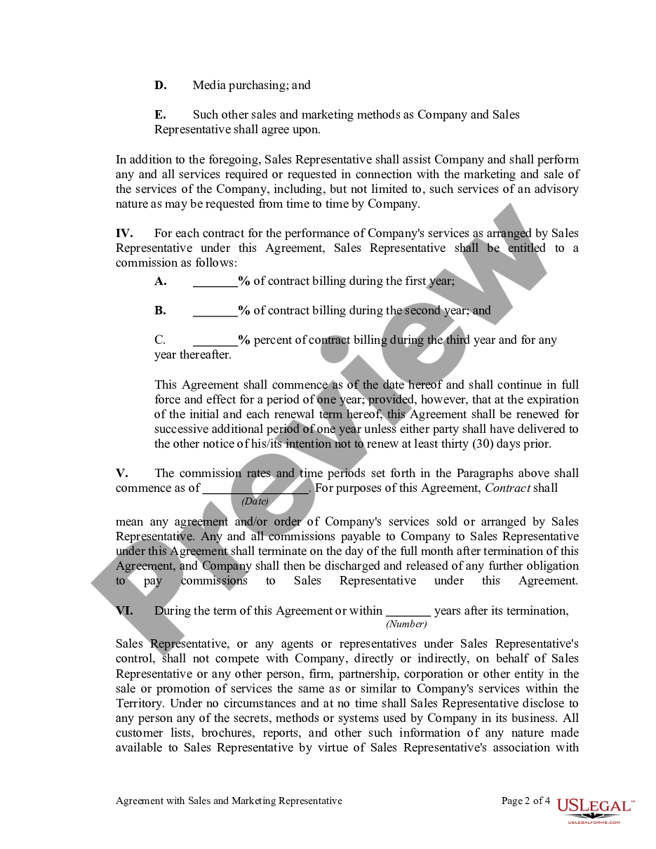 page 1 Agreement with Sales and Marketing Representative preview