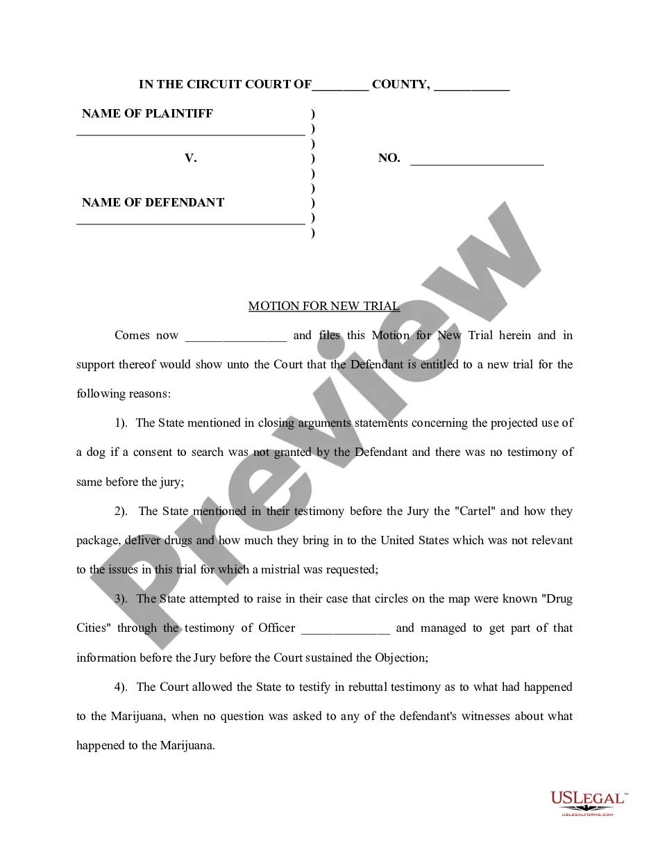 Motion New Trial Sample Without Evidence | US Legal Forms