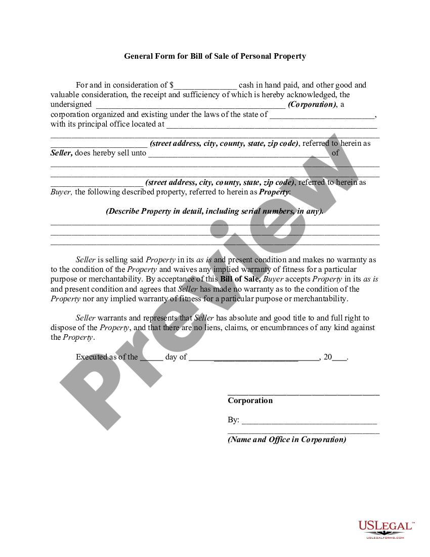 Tennessee General Form for Bill of Sale of Personal Property General