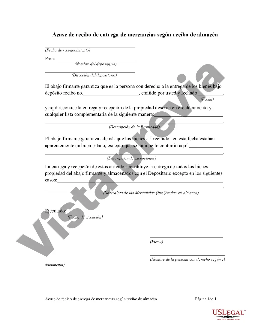 Preview Acuse de recibo de entrega de mercancías según recibo de almacén