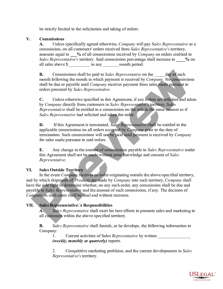 page 1 Agreement between a Distributor and Sales Representative preview