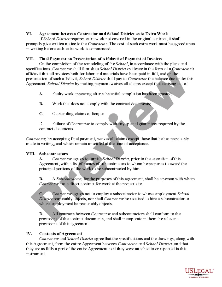 Get Agreement Between Contractor and School District Owner to Remodel School Preview Agreement Between Contractor and School District Owner to Remodel School