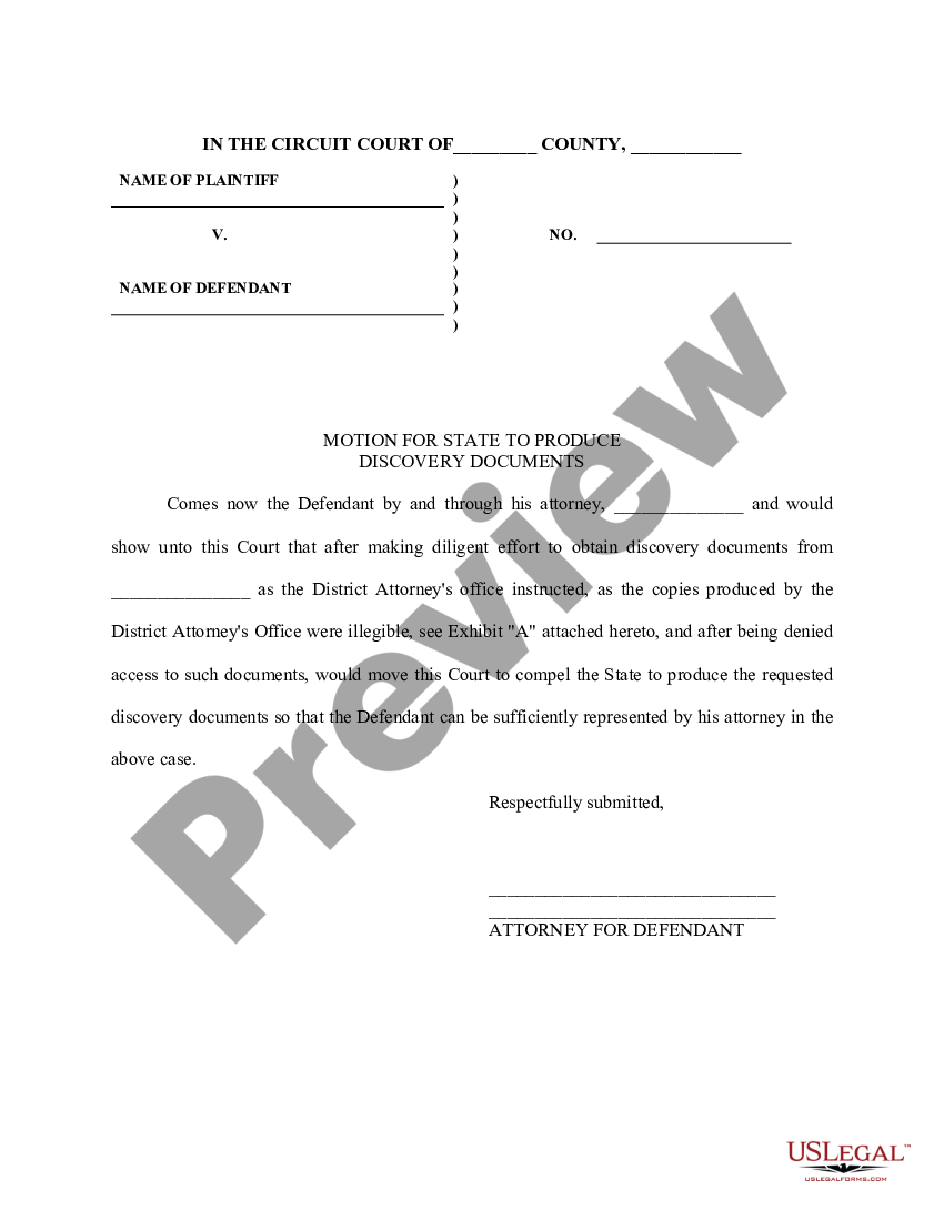 Motion for State to Produce Discovery Document Motion Discovery Form