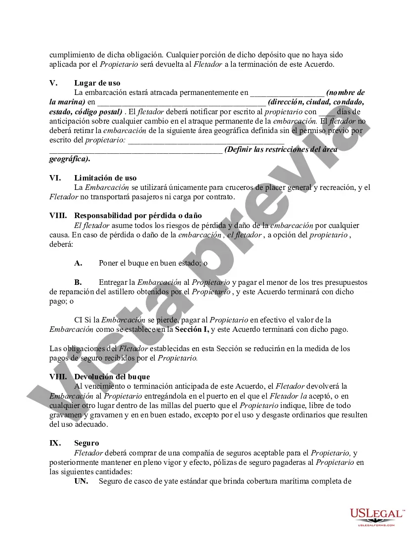 Preview Acuerdo de fletamento para barco, por ejemplo, velero o yate a motor