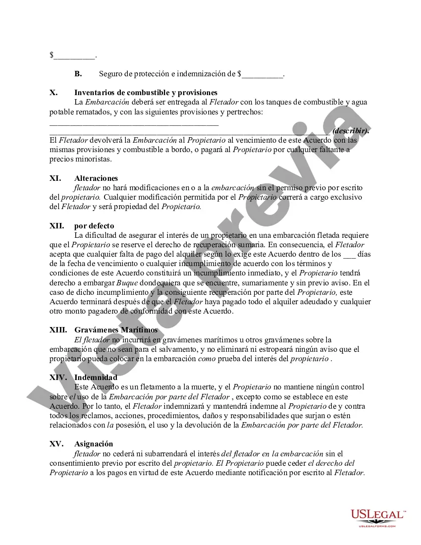 Preview Acuerdo de fletamento para barco, por ejemplo, velero o yate a motor
