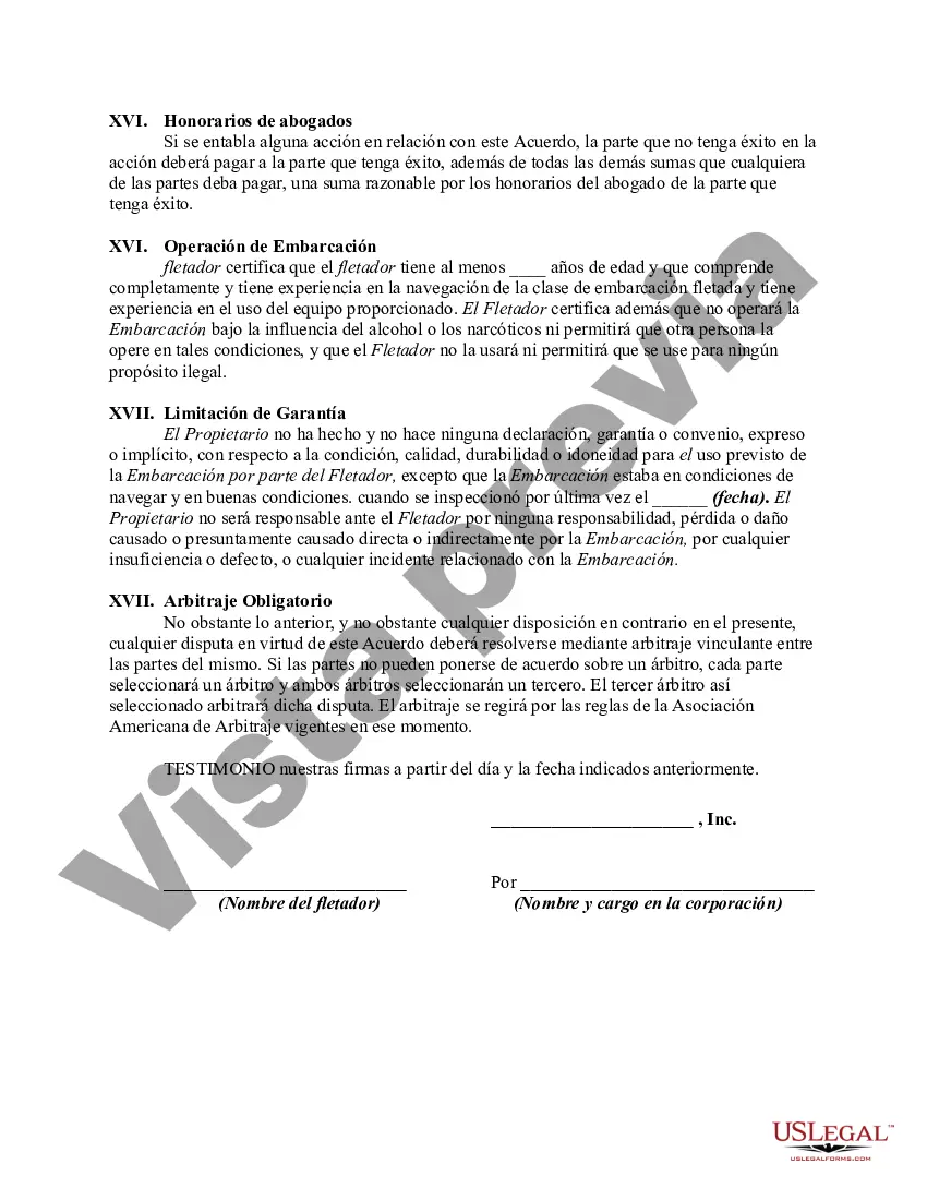 Preview Acuerdo de fletamento para barco, por ejemplo, velero o yate a motor