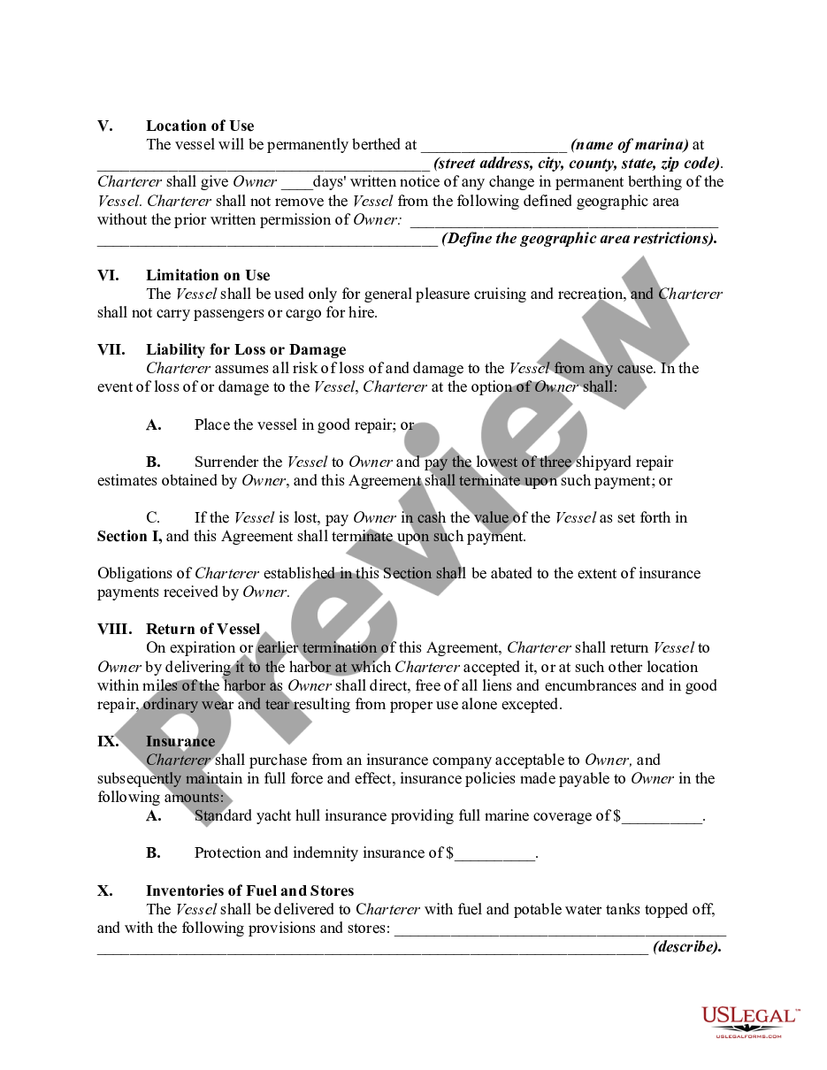 page 1 Charter Agreement for Boat e.g., Sailboat or Motor Yacht preview