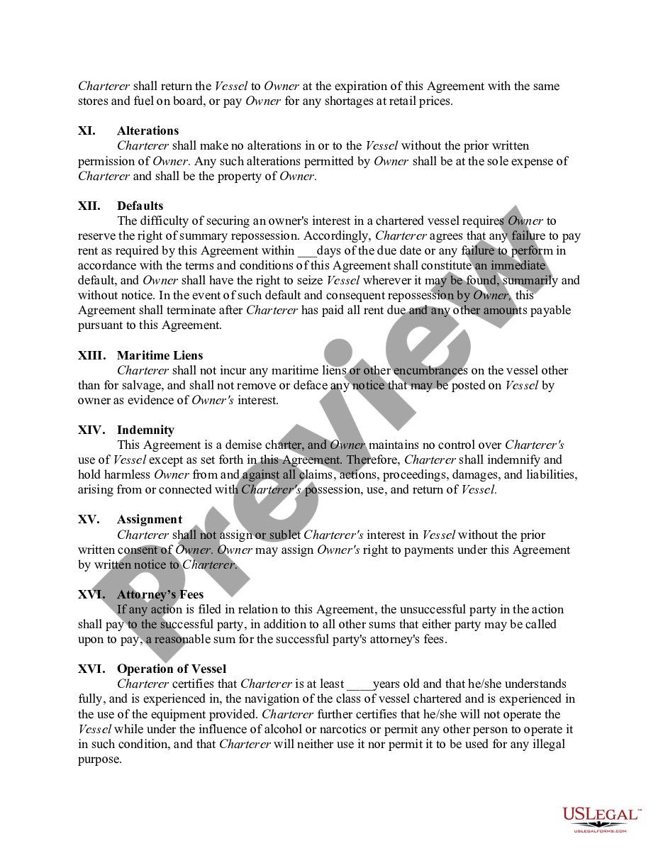 page 2 Charter Agreement for Boat e.g., Sailboat or Motor Yacht preview