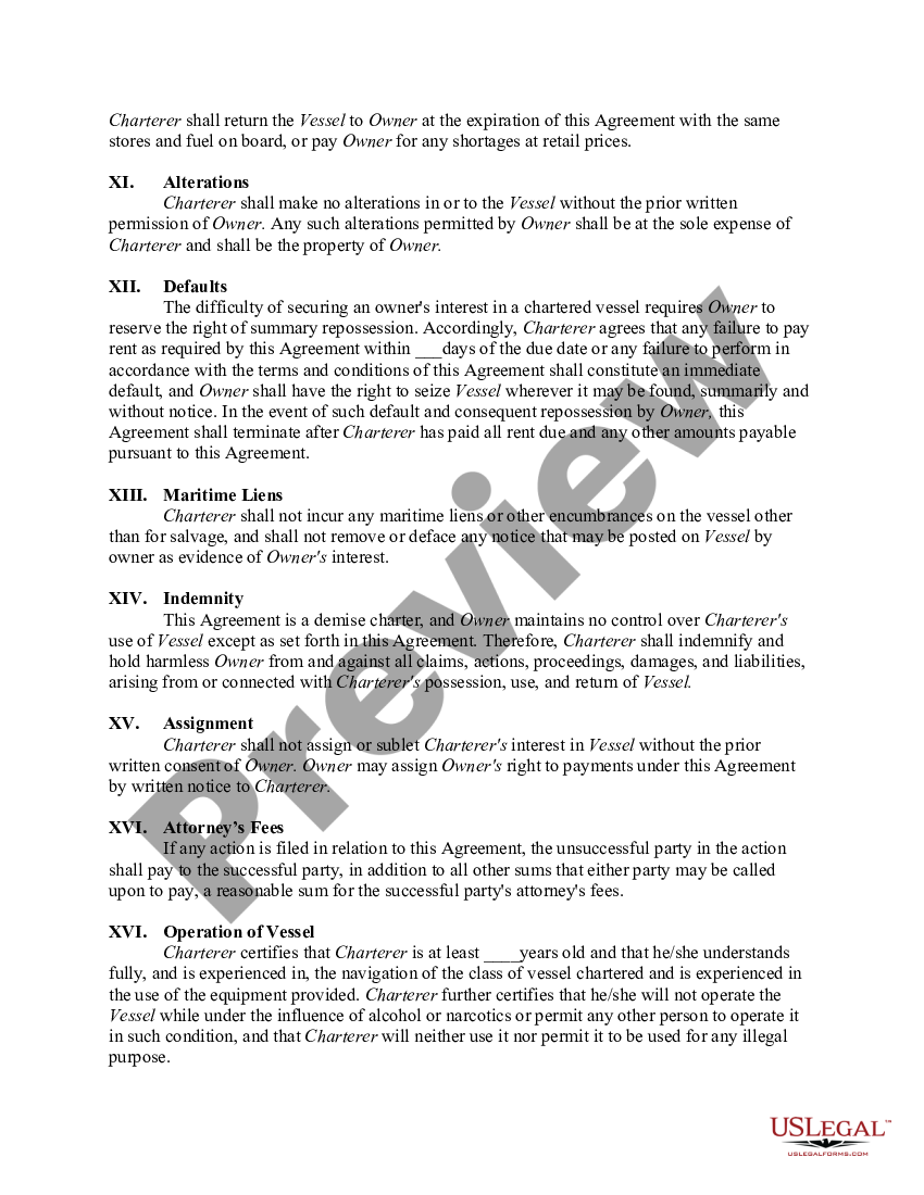 yacht charter agreement template