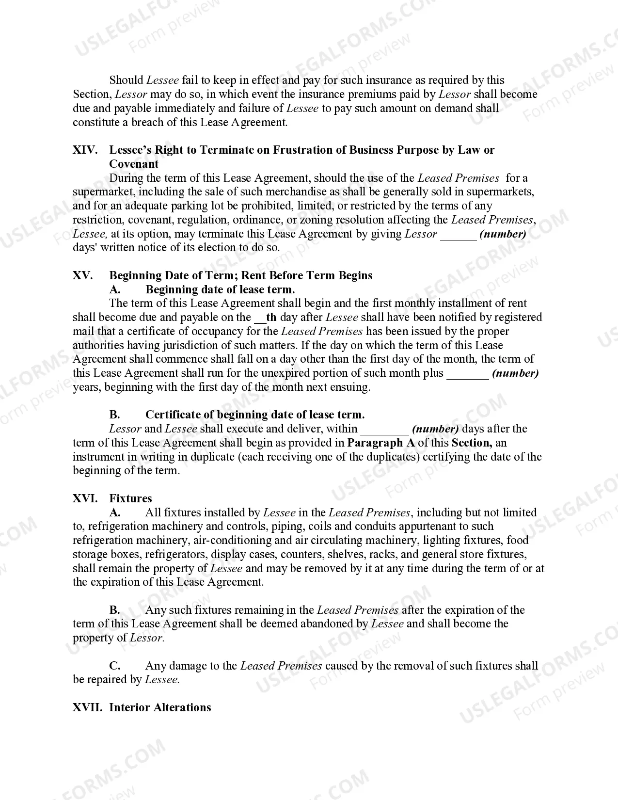 Preview Lease of Supermarket - Real Estate Rental