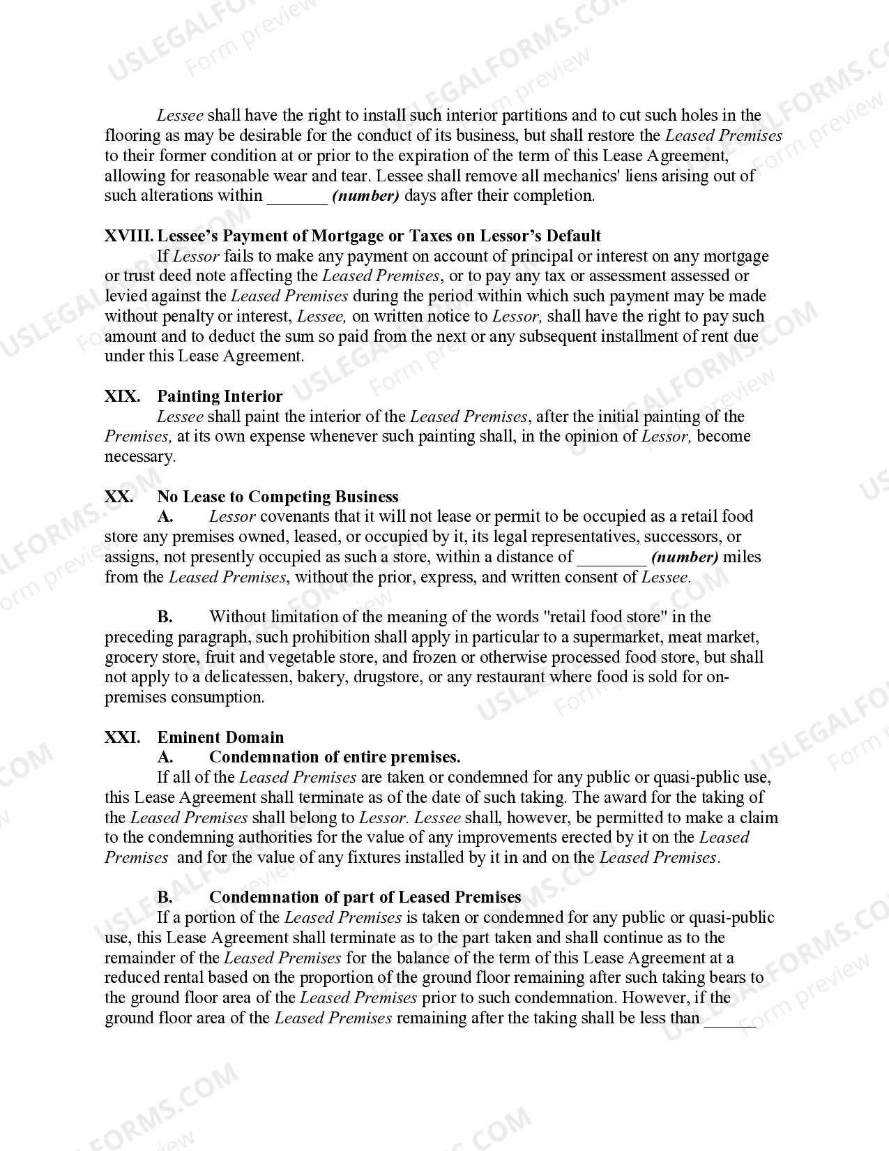 Preview Lease of Supermarket - Real Estate Rental