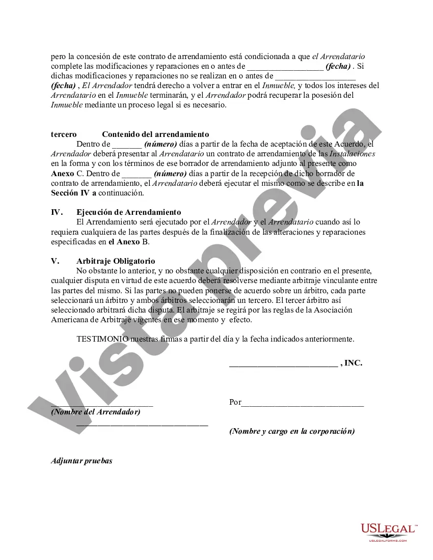 Preview Acuerdo para Arrendar Propiedad Comercial con la Condición de que el Arrendatario Realice Alteraciones y Reparaciones