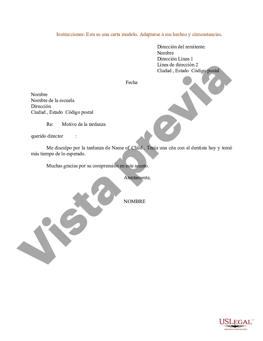 Preview Ejemplo de carta por el motivo de la tardanza