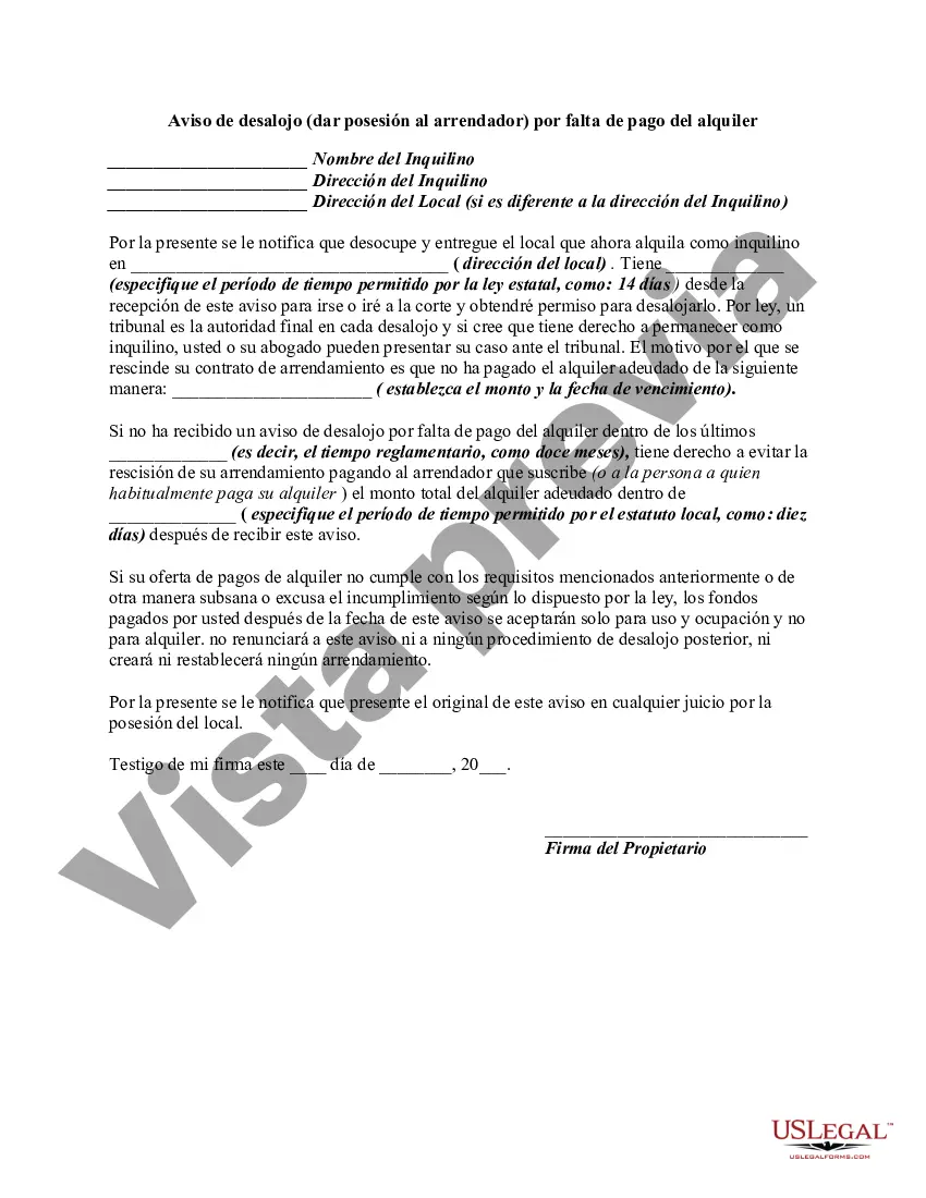 Preview Aviso de desalojo por falta de pago del alquiler