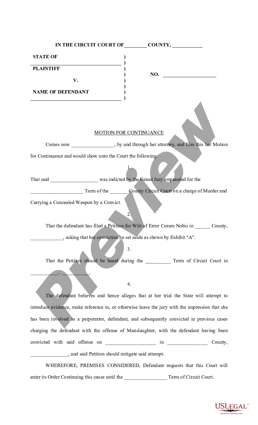 Continuance Sample Motion For Continuance Template