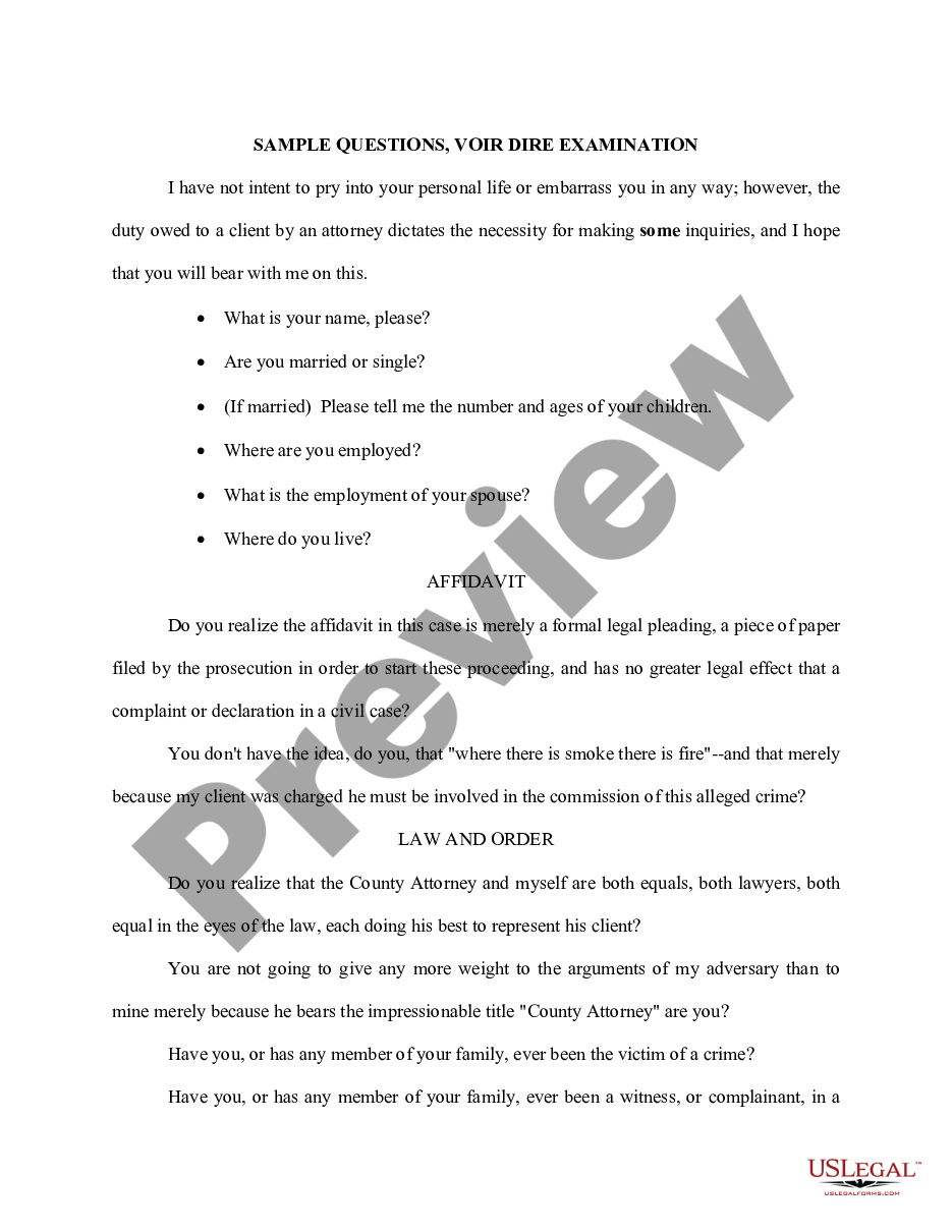 page 0 Sample Questions, Voir Dire Examination preview