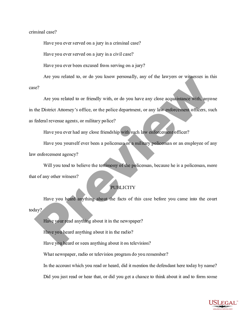 page 1 Sample Questions, Voir Dire Examination preview