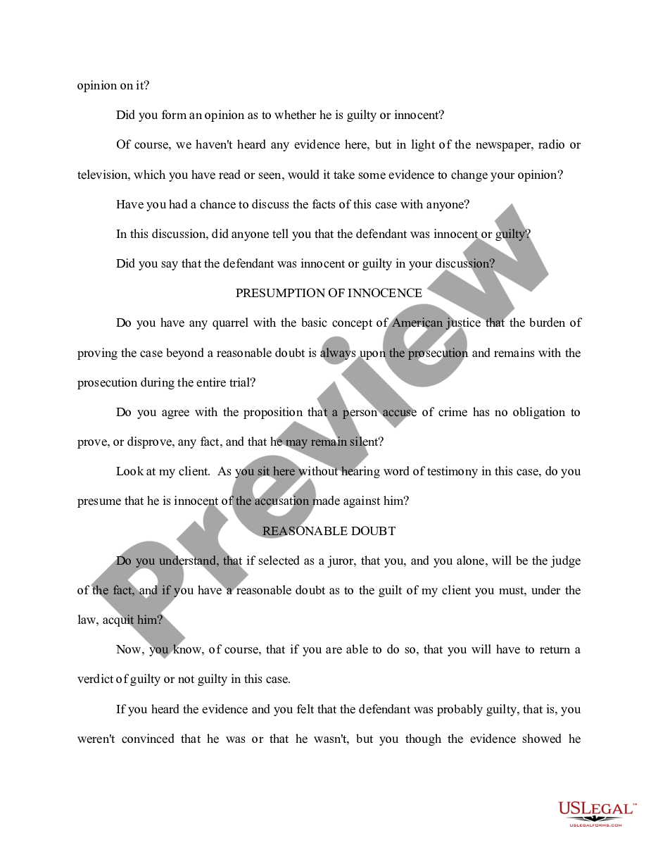 page 2 Sample Questions, Voir Dire Examination preview