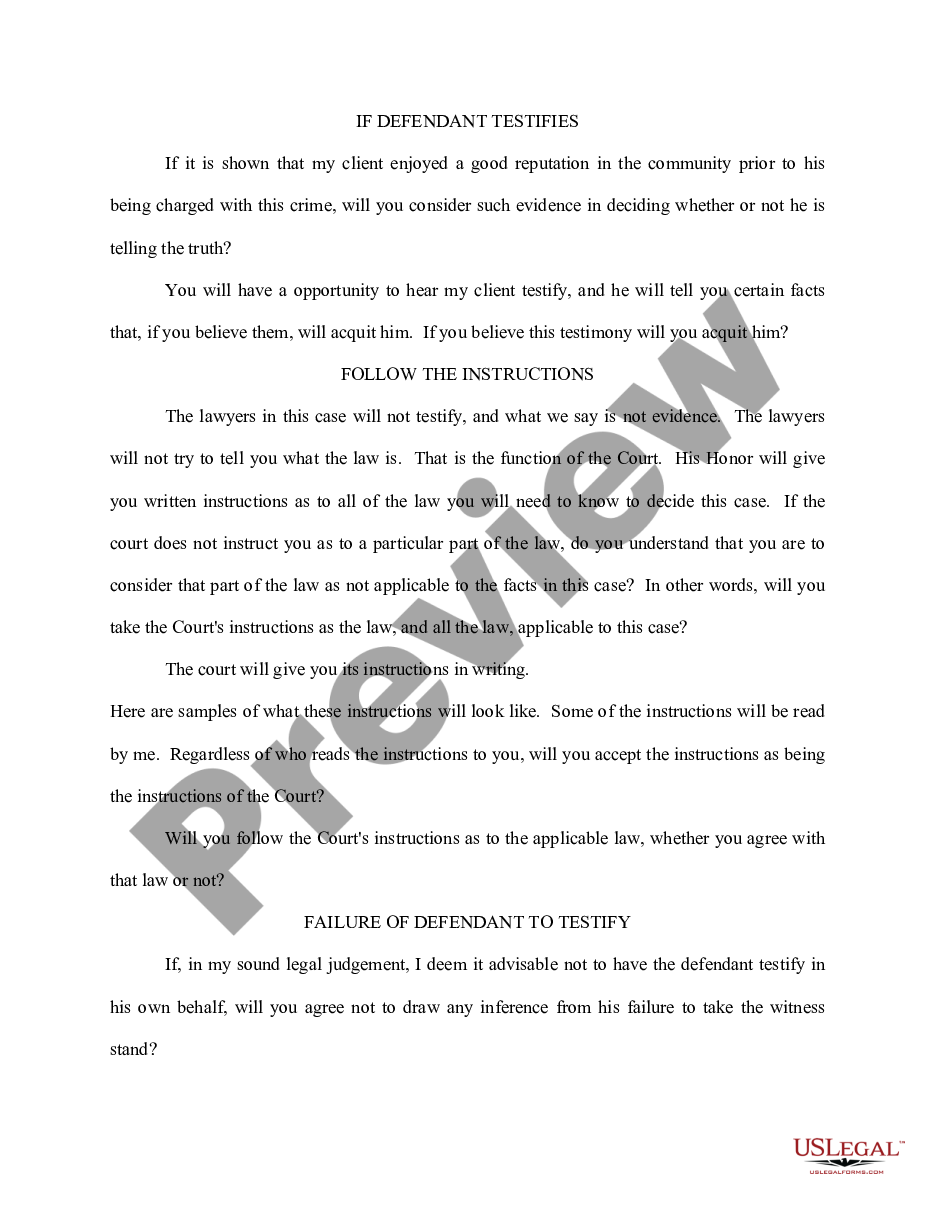 page 4 Sample Questions, Voir Dire Examination preview