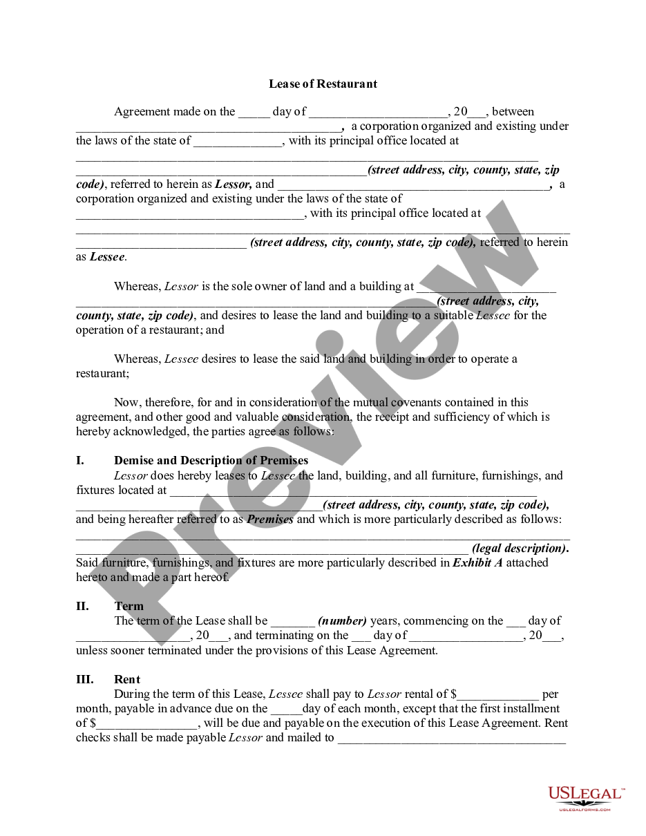 page 0 Lease of Restaurant preview