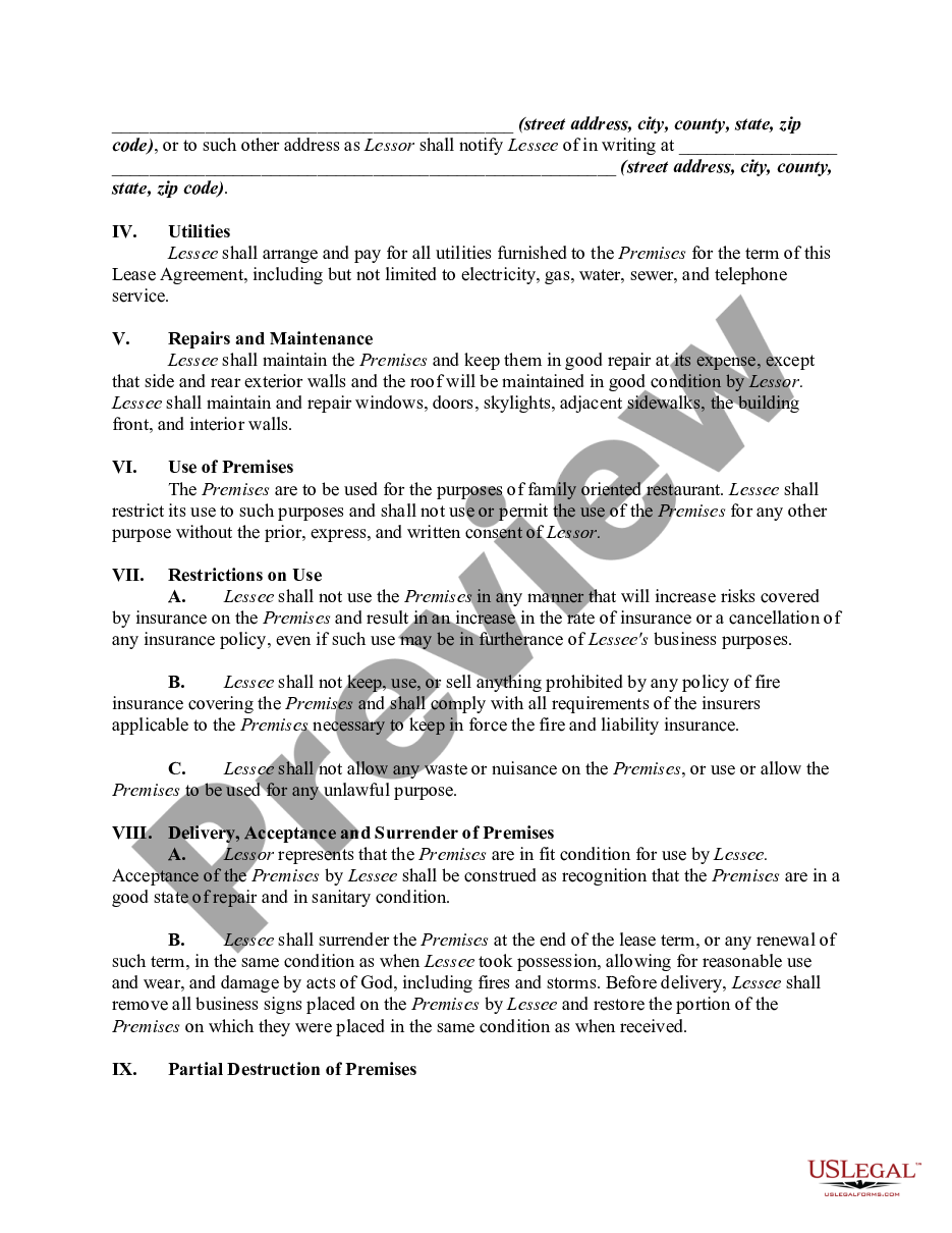 page 1 Lease of Restaurant preview