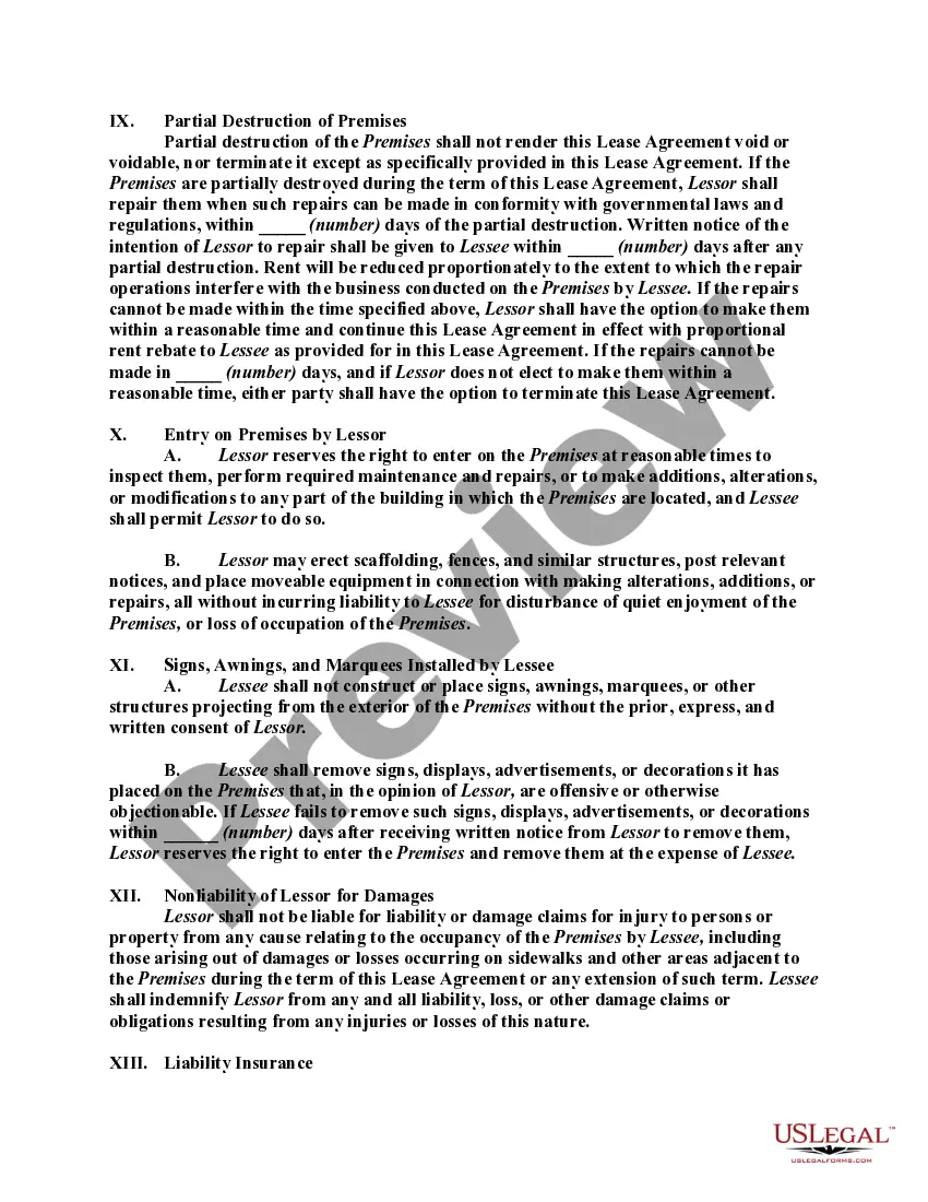 Preview Lease of Restaurant