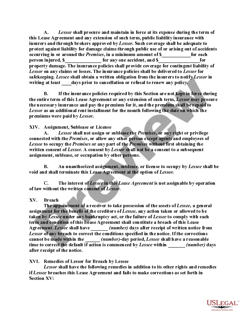 Preview Lease of Restaurant