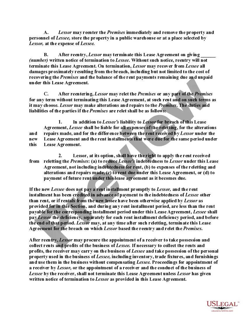 Preview Lease of Restaurant