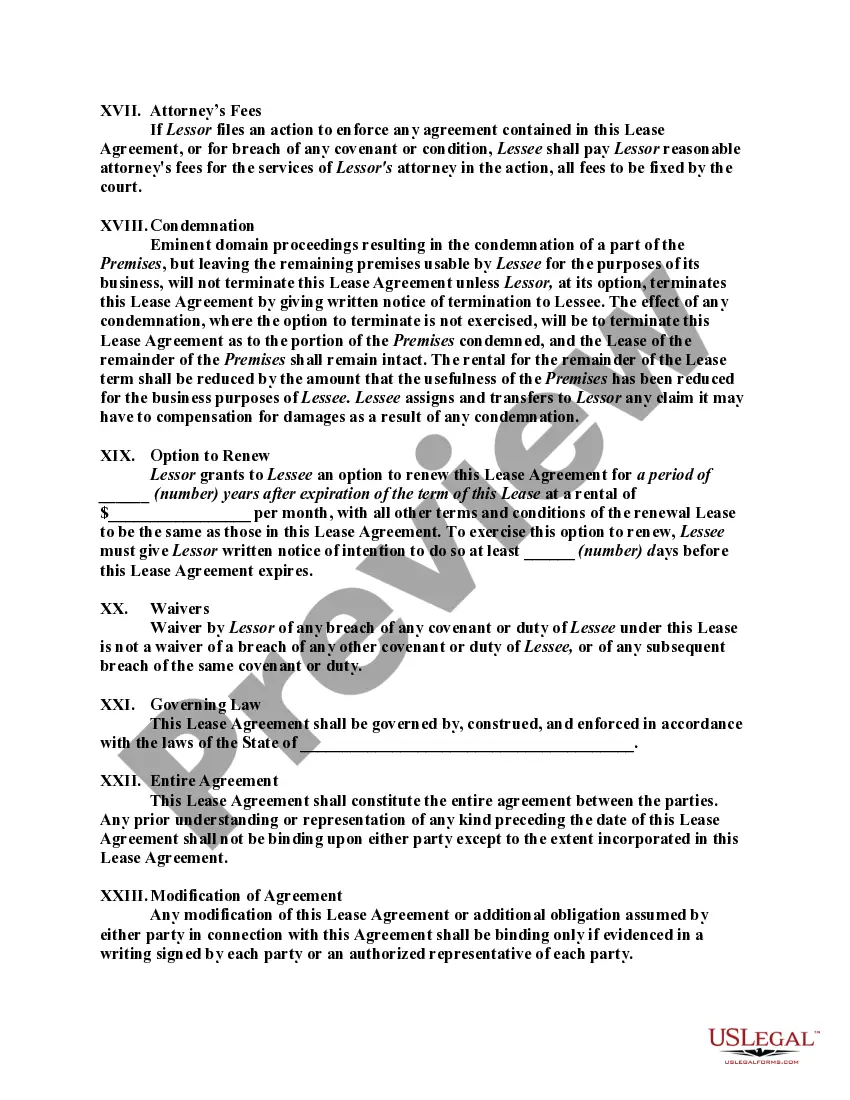 Preview Lease of Restaurant