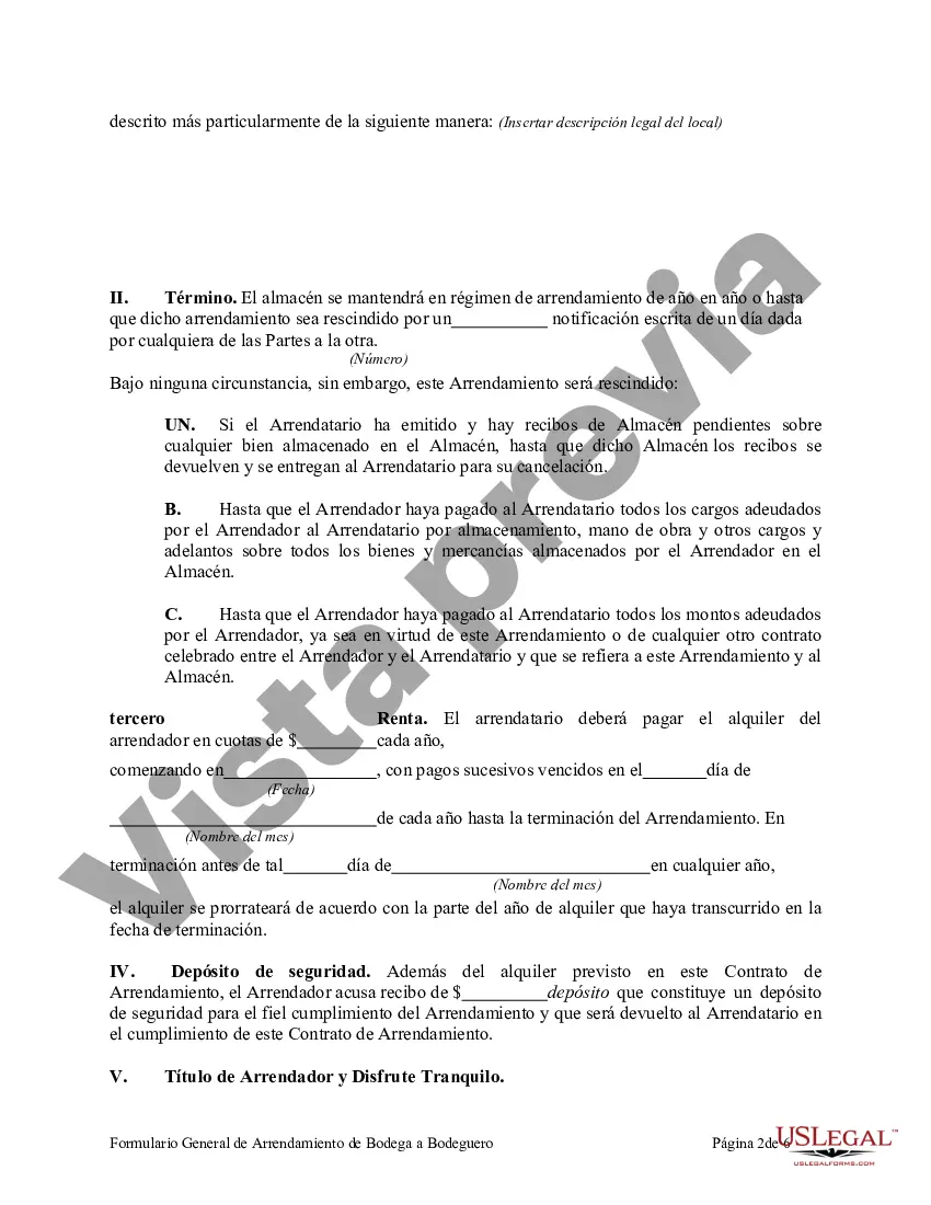 Preview Formulario General de Arrendamiento de Bodega a Bodeguero