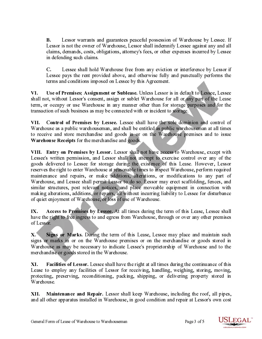 Get General Form of Lease of Warehouse to Warehouseman Preview General Form of Lease of Warehouse to Warehouseman