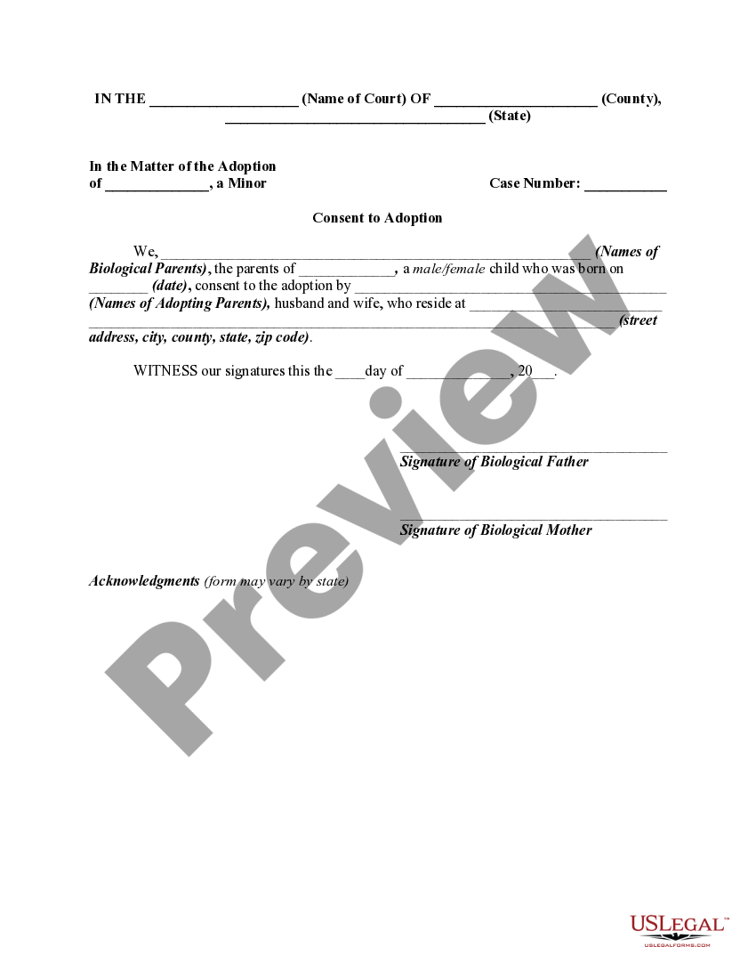 Consent to Adoption by Biological Parents of Child Biological Father