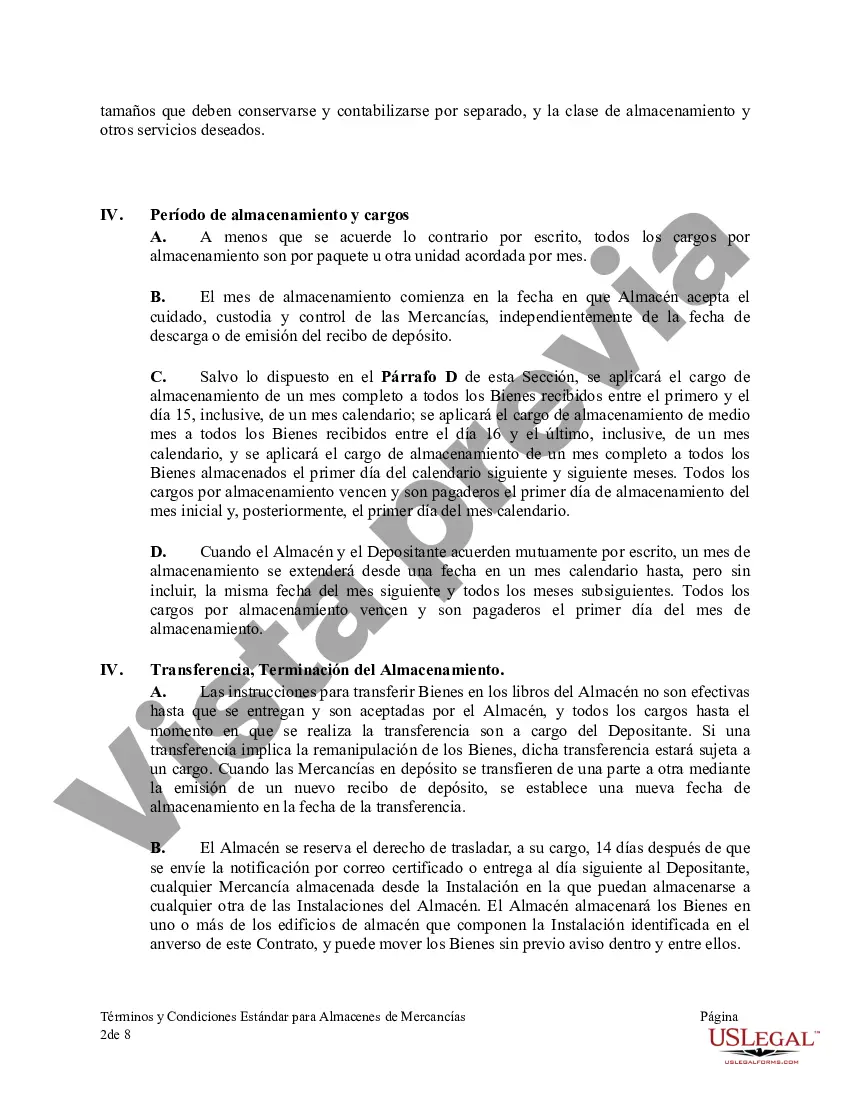 Preview Términos y Condiciones Estándar para Almacenes de Mercancías