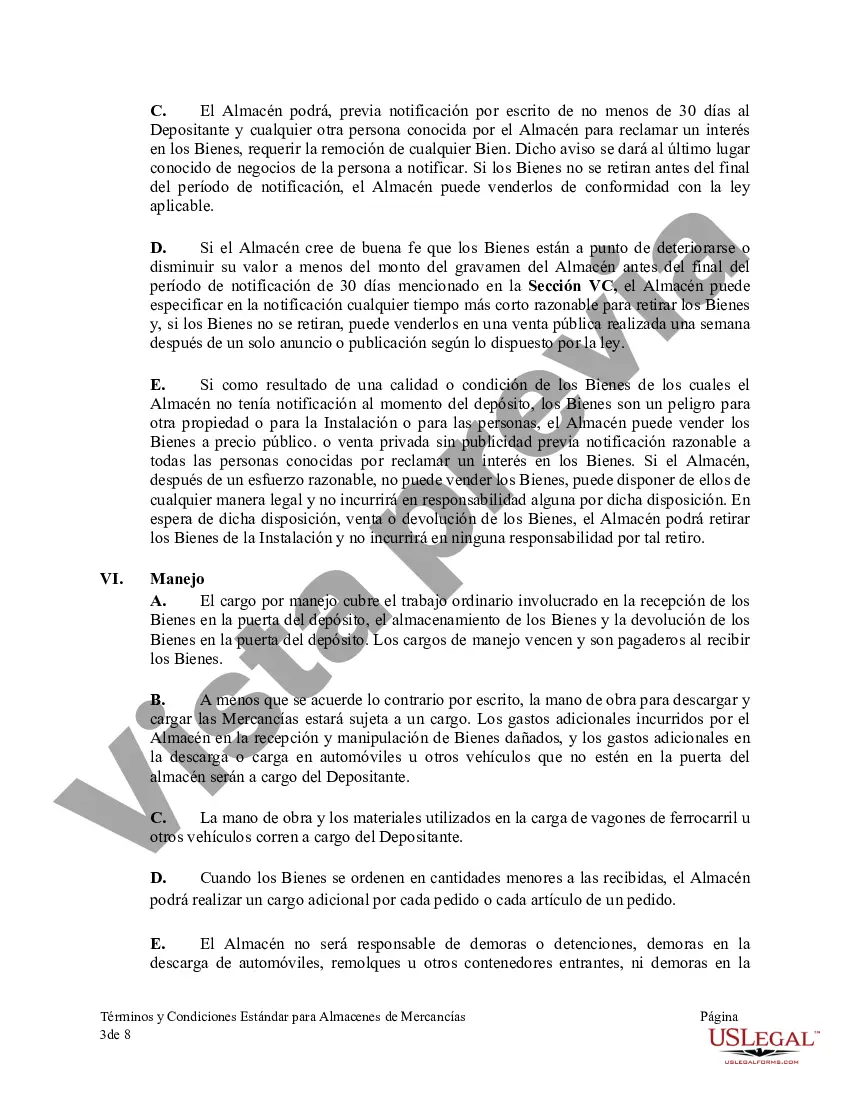 Preview Términos y Condiciones Estándar para Almacenes de Mercancías