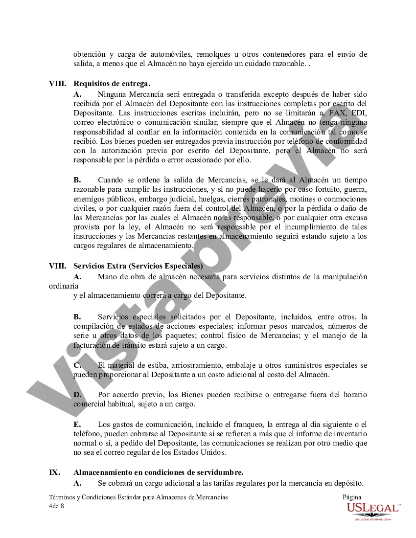Preview Términos y Condiciones Estándar para Almacenes de Mercancías