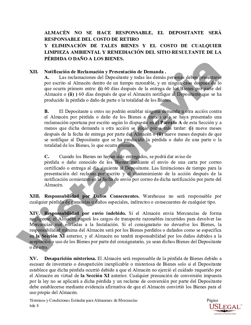 Preview Términos y Condiciones Estándar para Almacenes de Mercancías