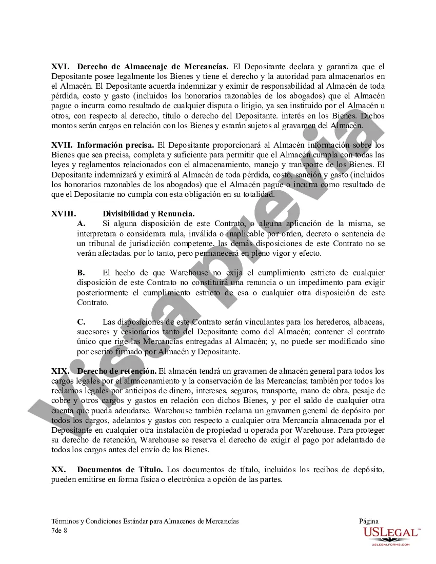 Preview Términos y Condiciones Estándar para Almacenes de Mercancías