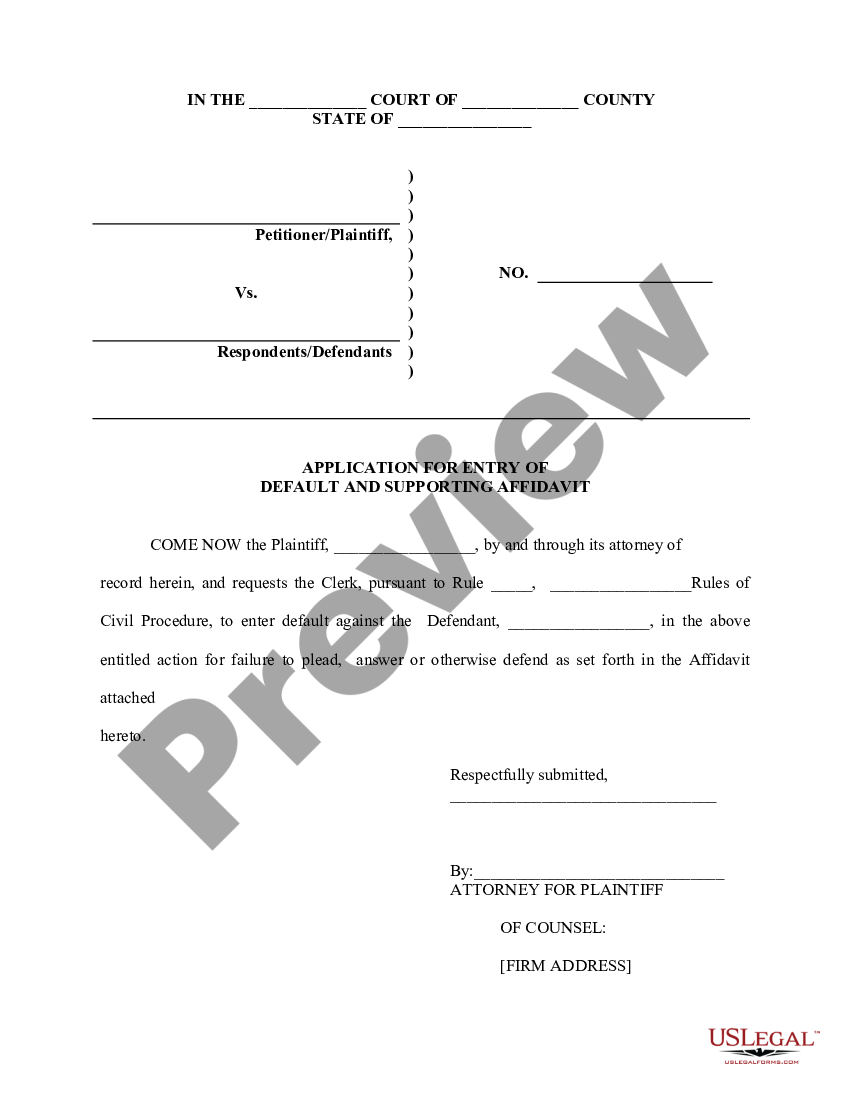 Allegheny Pennsylvania Application for Entry of Default Affidavit