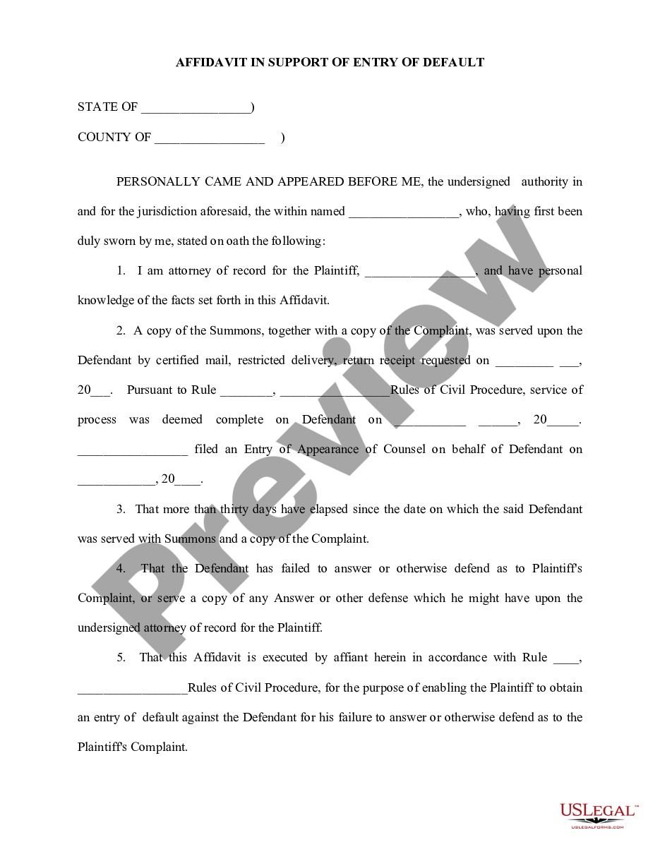 page 1 Application for Entry of Default - Affidavit - Motion - Entry of Default - Default judgment preview