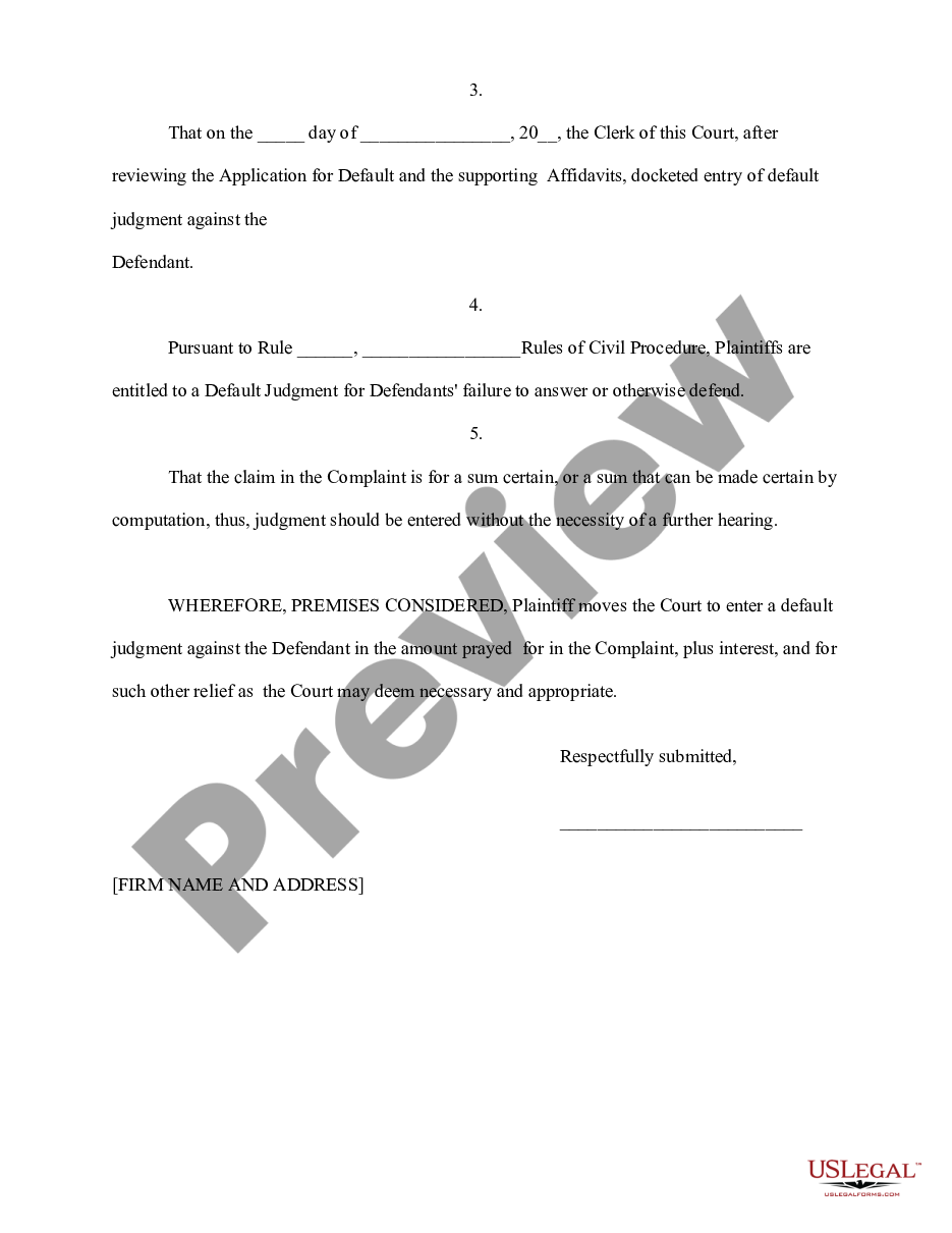 page 4 Application for Entry of Default - Affidavit - Motion - Entry of Default - Default judgment preview