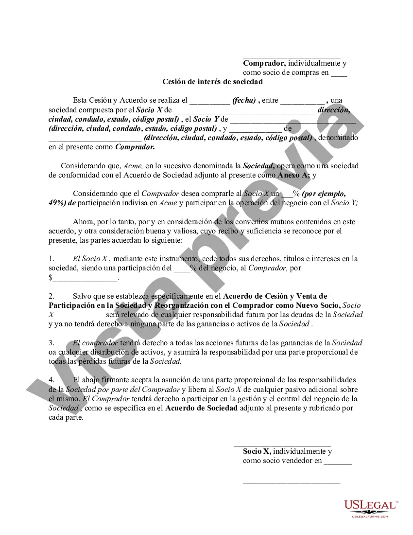Preview Acuerdo de Cesión y Venta de Participación en la Sociedad y Reorganización con el Comprador como Nuevo Socio, incluida la Cesión