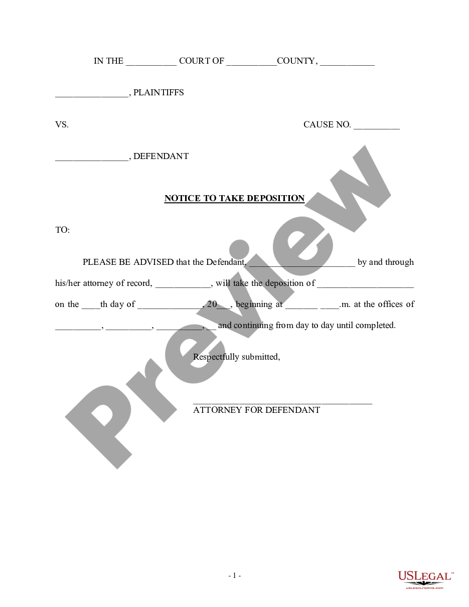 page 0 Notice to Take Deposition - Discovery preview