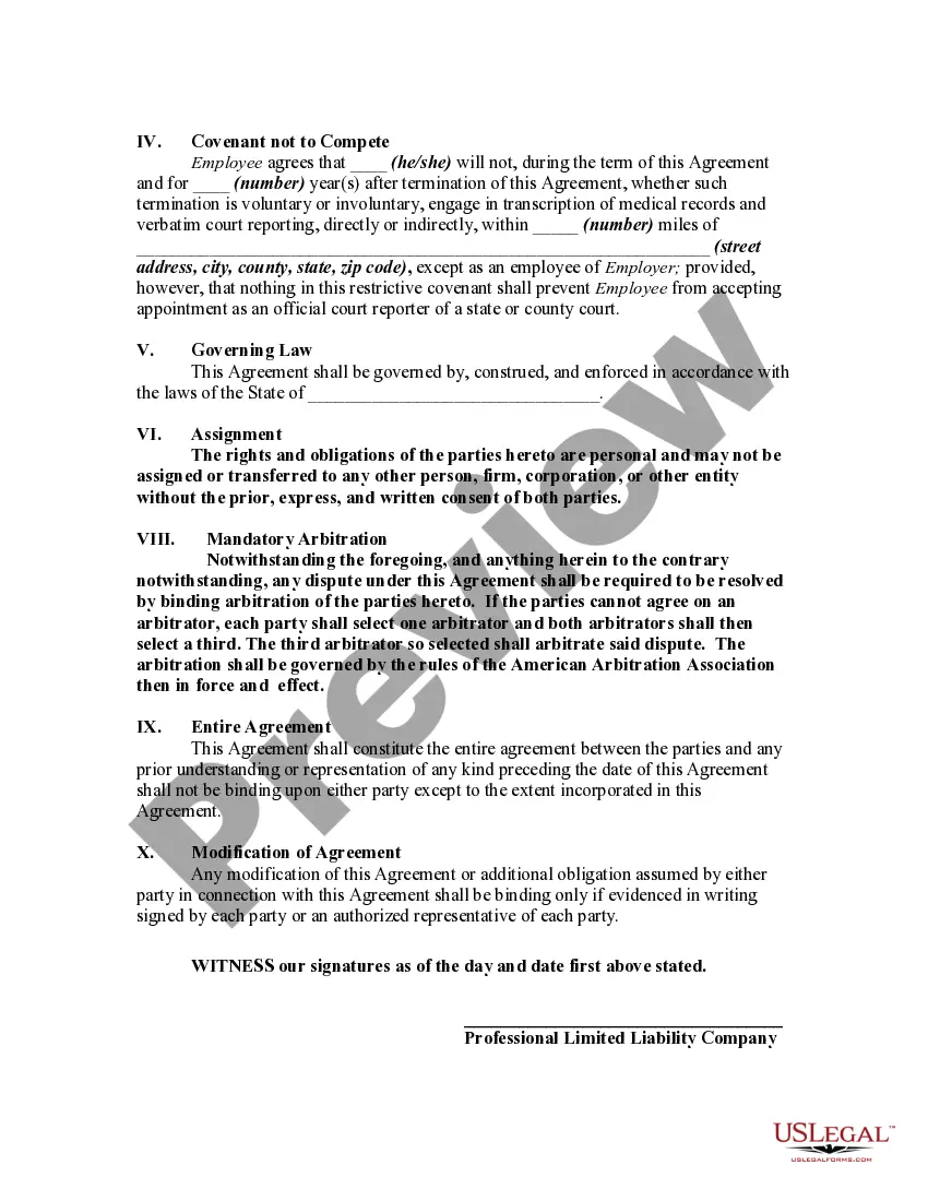 Preview Employment of Verbatim Reporter and Transcriber Including the Transcription of Medical Records, Reporting of Trials, Depositions, Conferences and Conventions